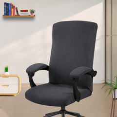 ELEGANTA Executive Office Chair Cover with Armrest Covers - 220 GSM Stretchable & Washable Anti-Slip Chair cover for Big and high backrest office Chair| Dark Grey
