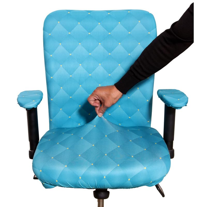 ELEGANTA Stretchable Office Chair Covers with Arm Rest Covers | Removable | Washable | Green Polka