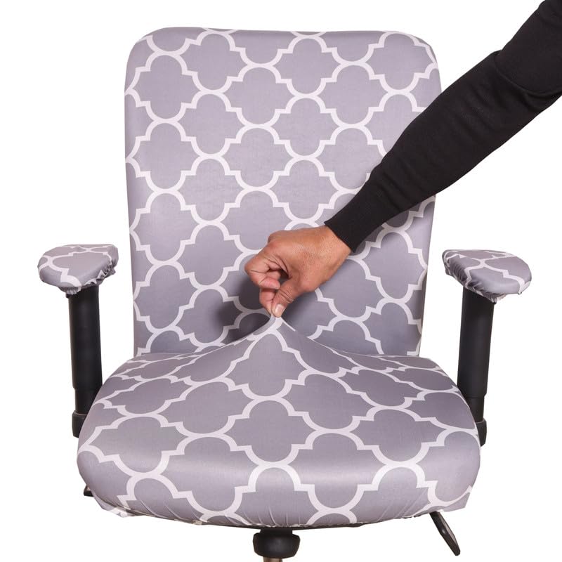 ELEGANTA Stretchable Office Chair Covers with Arm Rest Covers | Removable | Washable | Grey Diamond