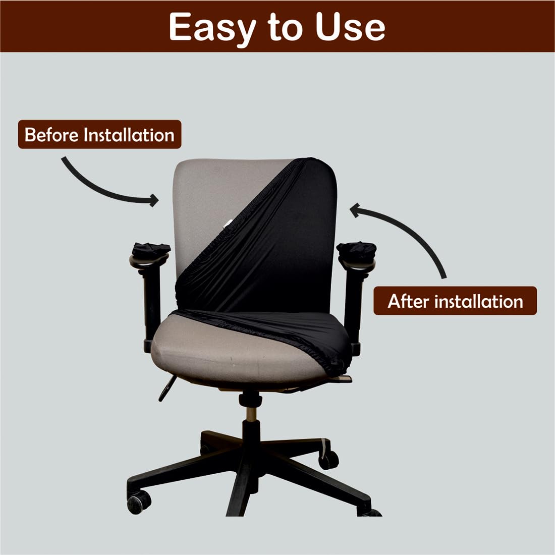 ELEGANTA Stretchable Office Chair Covers with Arm Rest Covers | Removable | Washable | Solid Black