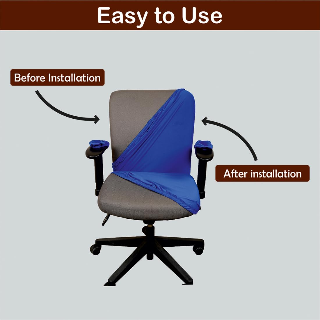 ELEGANTA Stretchable Office Chair Covers with Arm Rest Covers | Removable | Washable | Royal Blue