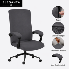ELEGANTA Executive Office Chair Cover with Armrest Covers - 220 GSM Stretchable & Washable Anti-Slip Chair cover for Big and high backrest office Chair| Dark Grey