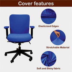 ELEGANTA Stretchable Office Chair Covers with Arm Rest Covers | Removable | Washable | Royal Blue
