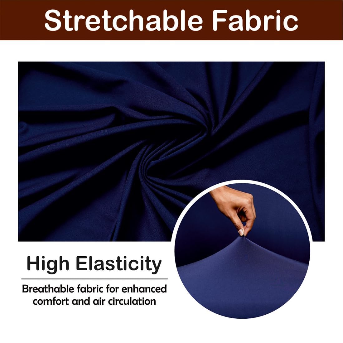 ELEGANTA Stretchable Office Chair Cover Set with Headrest & Armrest Covers | Soft & Washable Office Computer Desk Chair Slipcover | Navy Blue