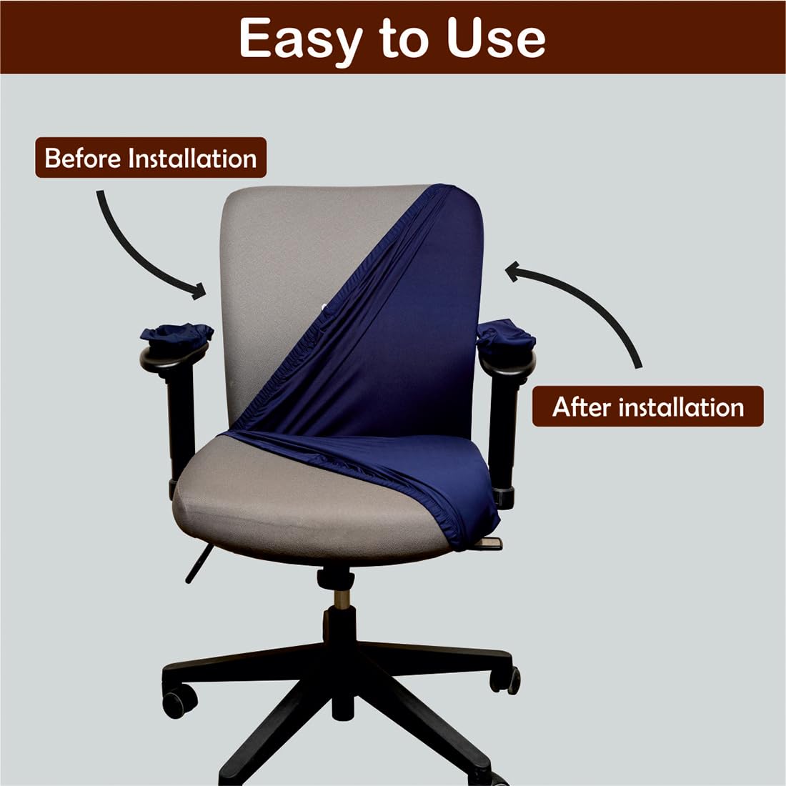 ELEGANTA Stretchable Office Chair Covers with Arm Rest Covers | Removable | Washable | Navy Blue