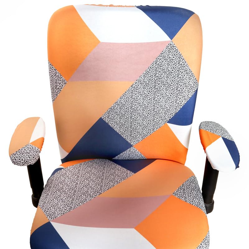 ELEGANTA Stretchable Office Chair Covers with Arm Rest Covers | Removable | Washable | Multi Prism