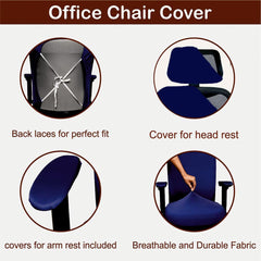 ELEGANTA Stretchable Office Chair Cover Set with Headrest & Armrest Covers | Soft & Washable Office Computer Desk Chair Slipcover | Navy Blue