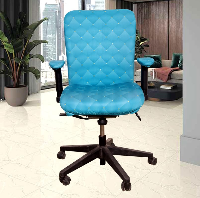 ELEGANTA Stretchable Office Chair Covers with Arm Rest Covers | Removable | Washable | Green Polka