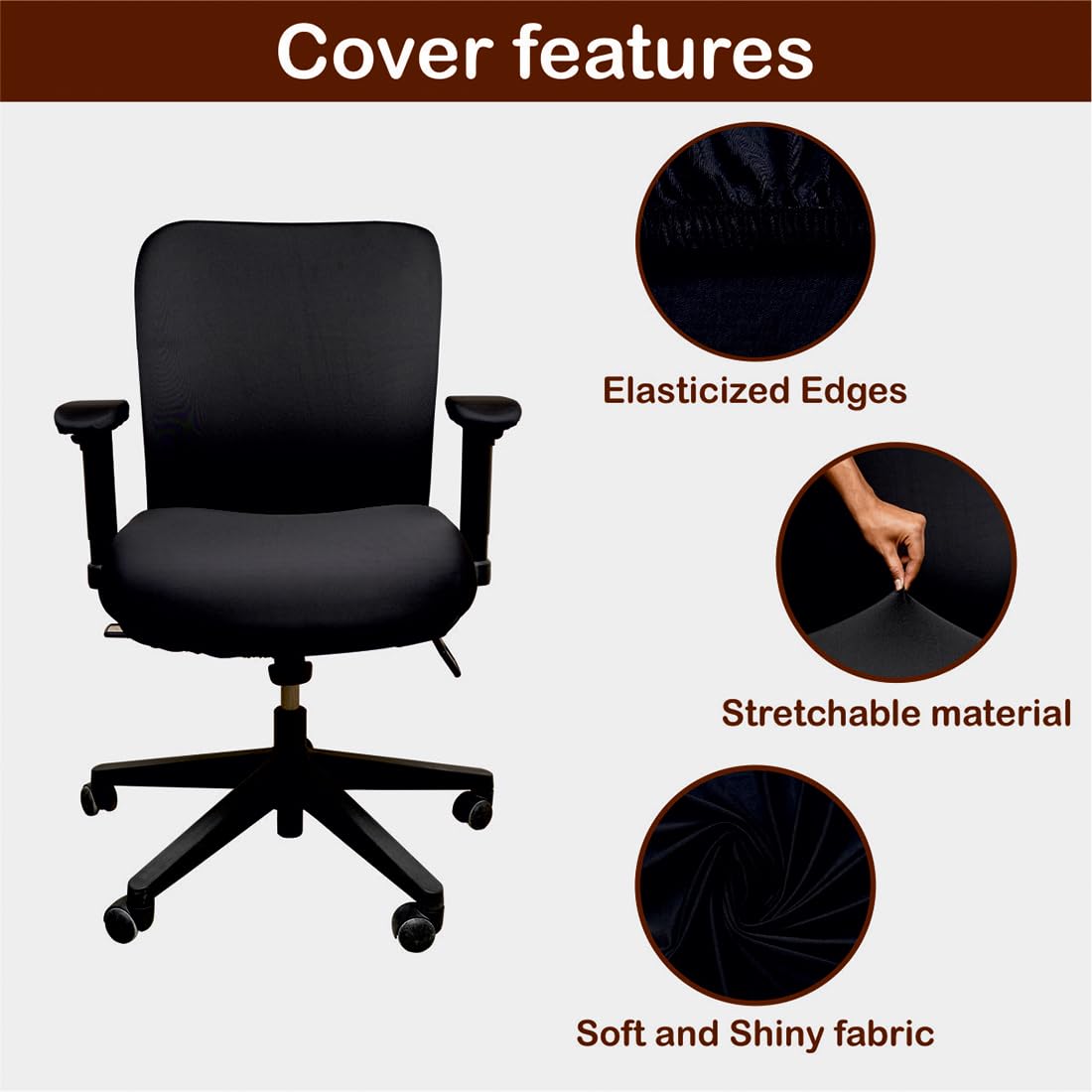 ELEGANTA Stretchable Office Chair Covers with Arm Rest Covers | Removable | Washable | Solid Black