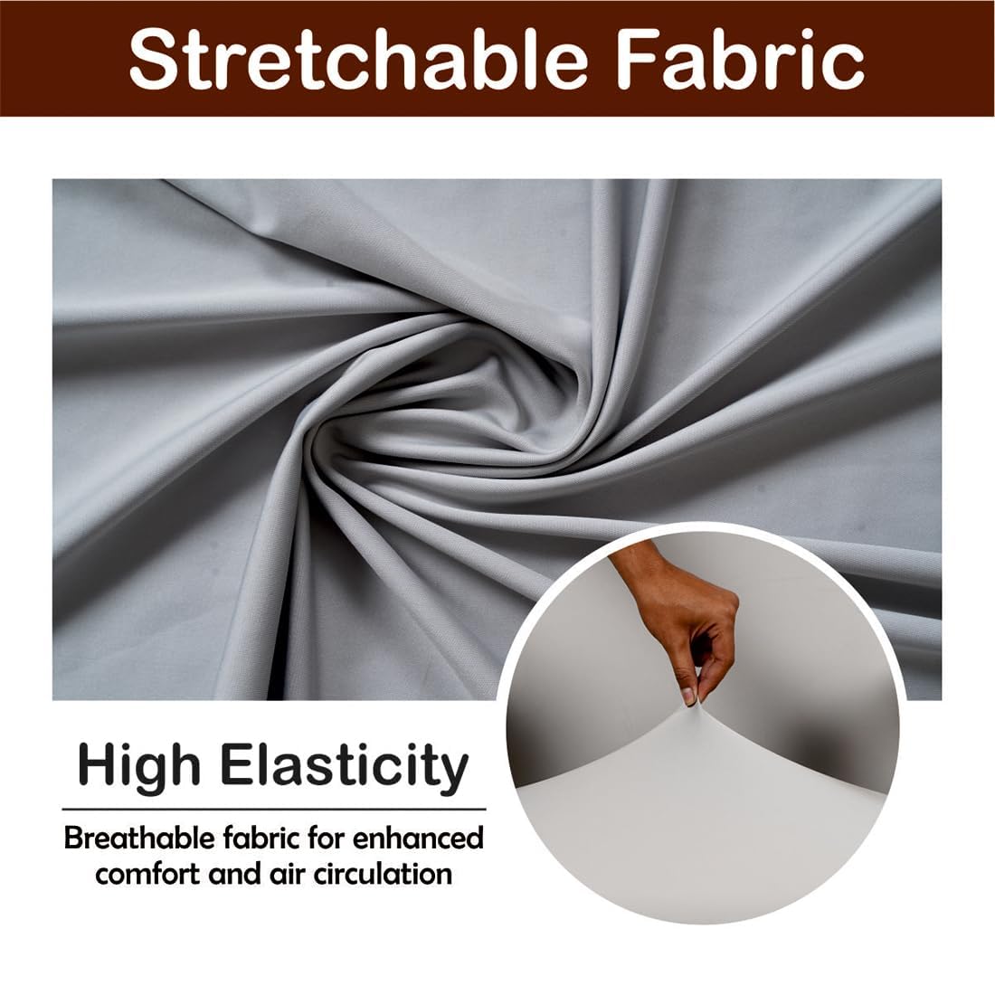 ELEGANTA Stretchable Boss Office Chair Covers with Armrest Covers | Solid and Printed Slipcovers | Solid Grey