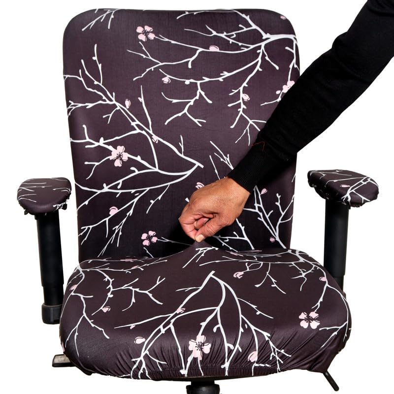 ELEGANTA Stretchable Office Chair Covers with Arm Rest Covers | Removable | Washable | Branch Black