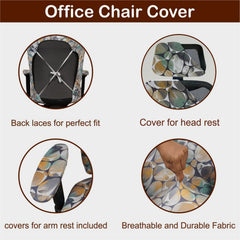ELEGANTA Stretchable Office Chair Cover Set with Headrest & Armrest Covers | Soft & Washable Office Computer Desk Chair Slipcover | Classic Pebbles