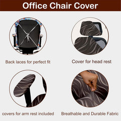 ELEGANTA Stretchable Office Chair Cover Set with Headrest & Armrest Covers | Soft & Washable Office Computer Desk Chair Slipcover | Brown Leaf