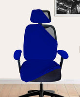 ELEGANTA Stretchable Office Chair Cover Set with Headrest & Armrest Covers | Soft & Washable Office Computer Desk Chair Slipcover | Royal Blue