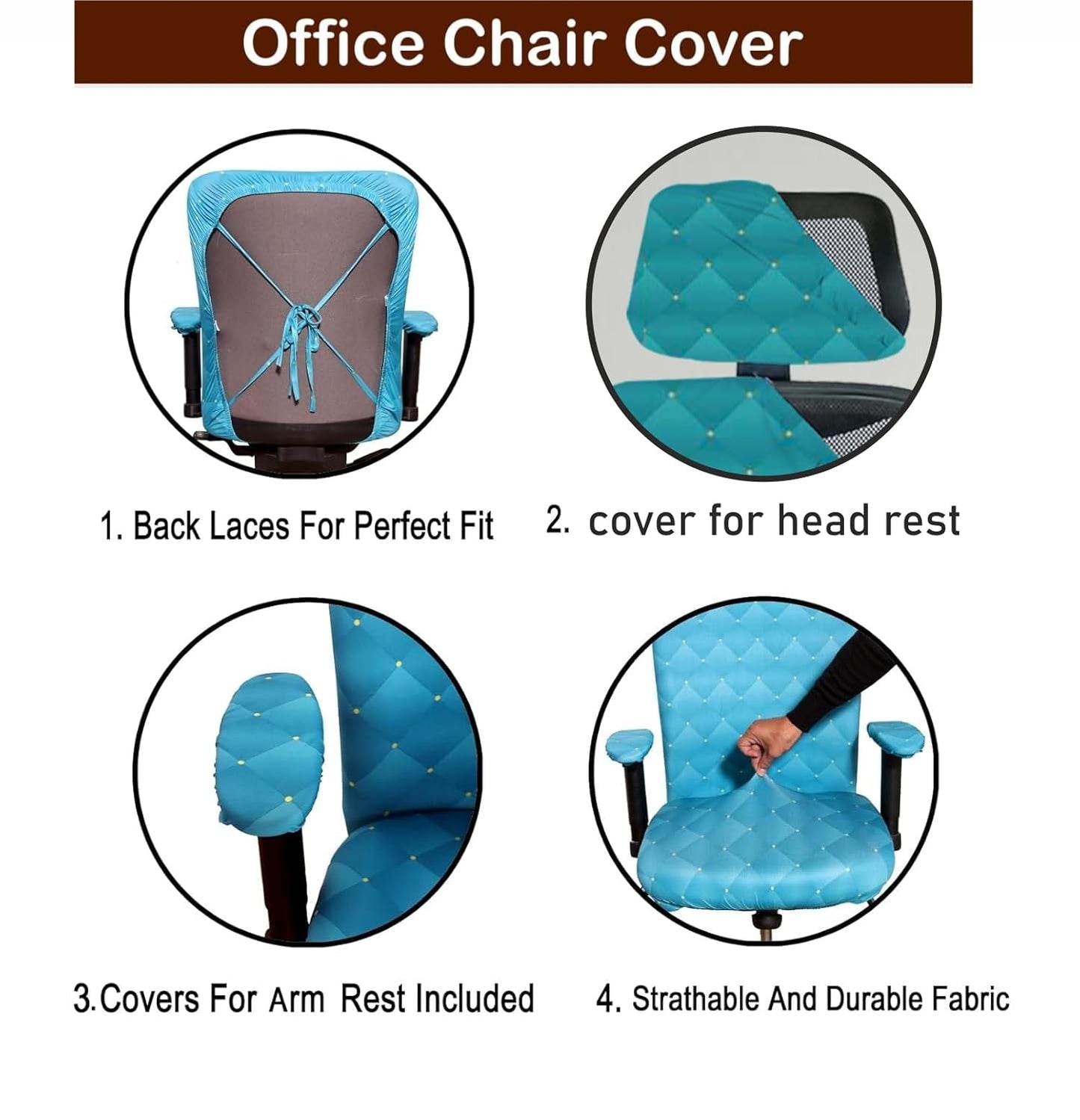 ELEGANTA Stretchable Office Chair Cover Set with Headrest & Armrest Covers | Soft & Washable Office Computer Desk Chair Slipcover | Green Polka