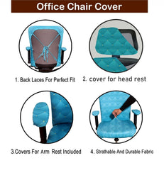 ELEGANTA Stretchable Office Chair Cover Set with Headrest & Armrest Covers | Soft & Washable Office Computer Desk Chair Slipcover | Green Polka