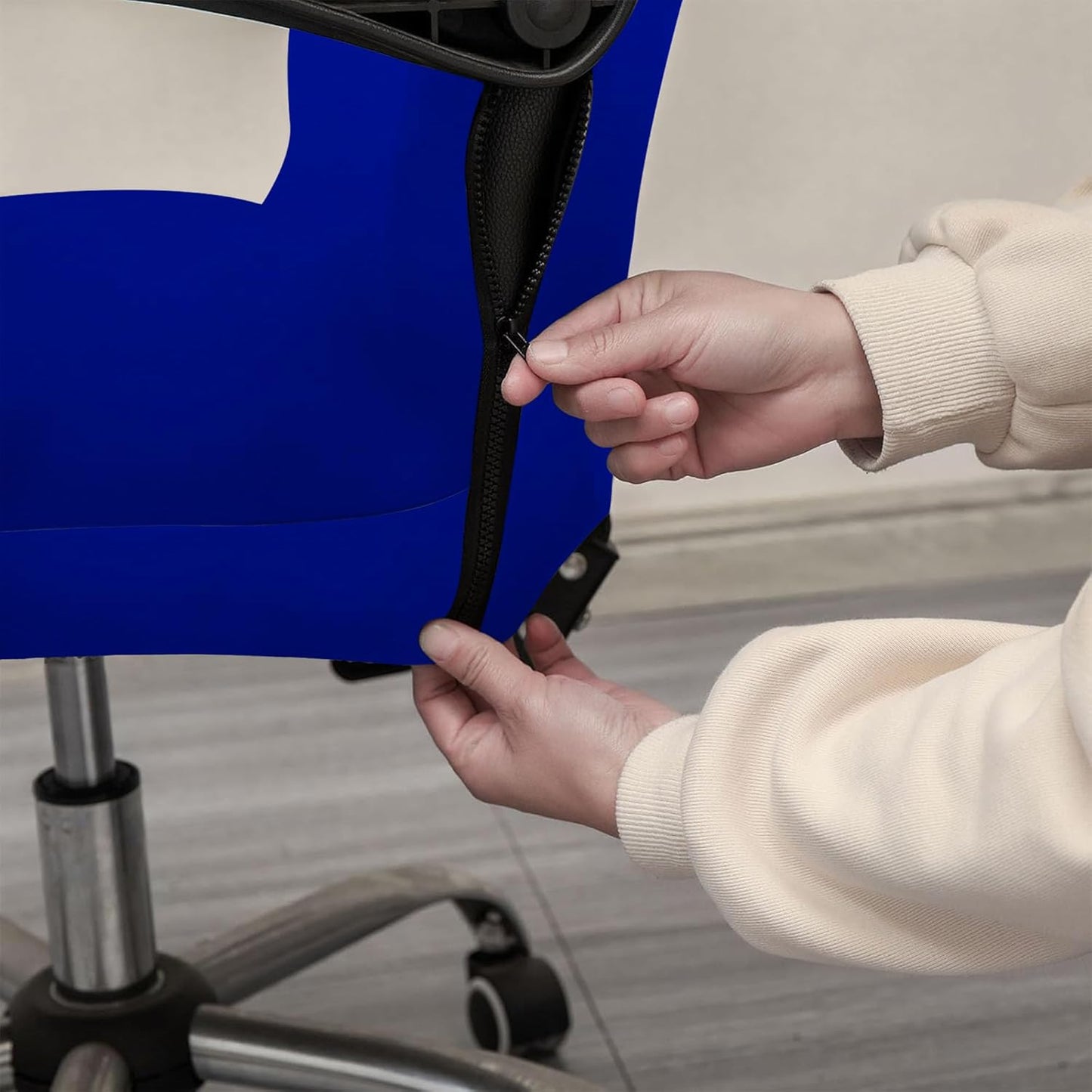 ELEGANTA Stretchable Boss Office Chair Covers with Armrest Covers | Solid and Printed Slipcovers | Royal Blue