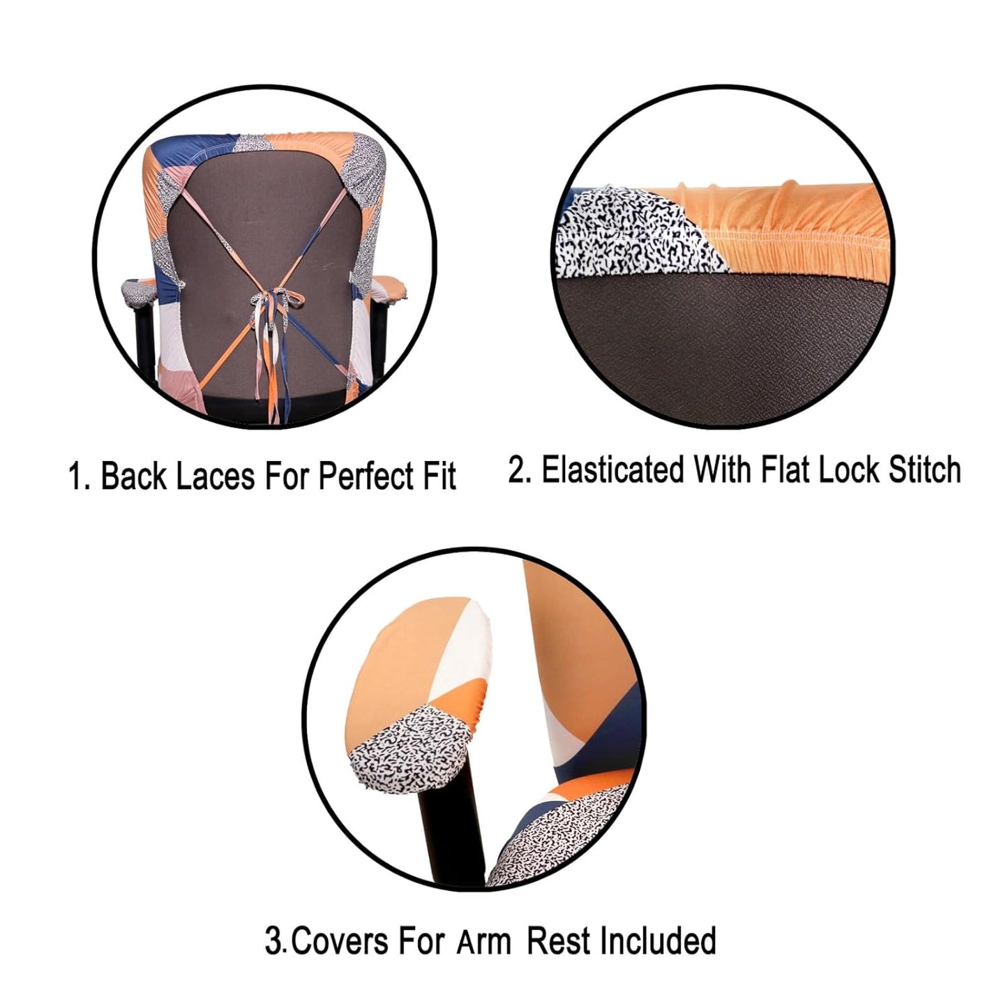 ELEGANTA Stretchable Office Chair Covers with Arm Rest Covers | Removable | Washable | Multi Prism