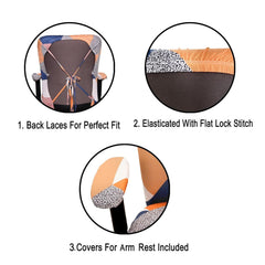 ELEGANTA Stretchable Office Chair Covers with Arm Rest Covers | Removable | Washable | Multi Prism