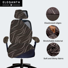 ELEGANTA Stretchable Office Chair Cover Set with Headrest & Armrest Covers | Soft & Washable Office Computer Desk Chair Slipcover | Brown Leaf