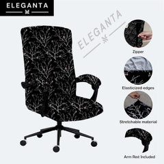 ELEGANTA Executive Office Chair Cover with Armrest Covers - 180 GSM Stretchable & Washable Anti-Slip Chair cover for Big and high backrest office Chair | Branch Black