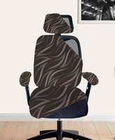 ELEGANTA Stretchable Office Chair Cover Set with Headrest & Armrest Covers | Soft & Washable Office Computer Desk Chair Slipcover | Brown Leaf