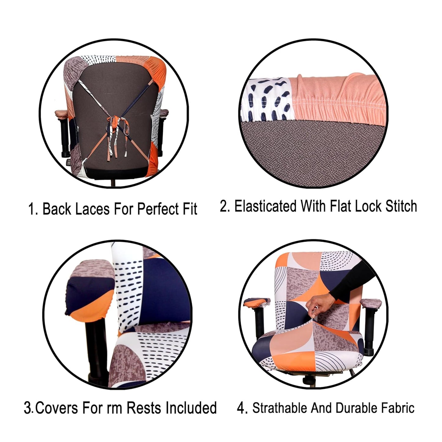 ELEGANTA Stretchable Office Chair Covers with Arm Rest Covers | Removable | Washable | New Multicolor