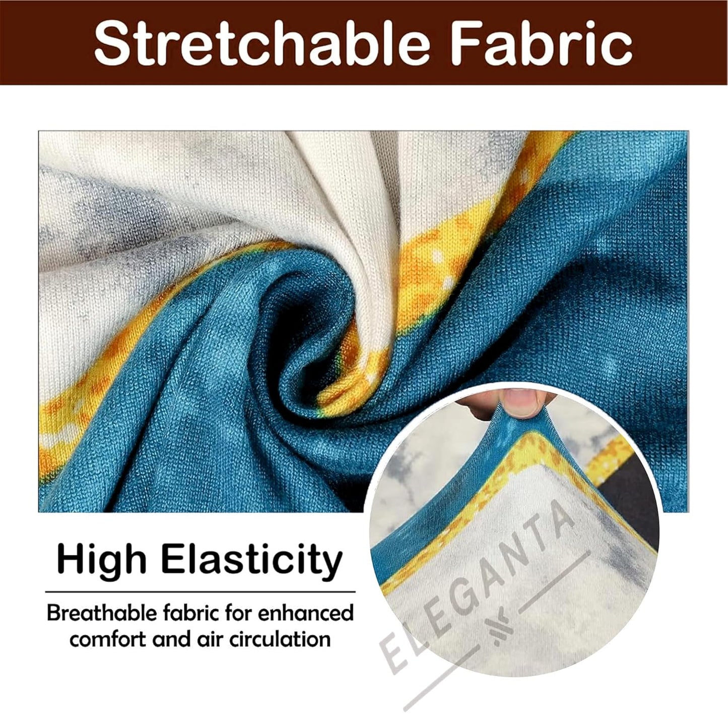ELEGANTA Stretchable Boss Office Chair Covers with Armrest Covers | Solid and Printed Slipcovers | White & Teal Marble