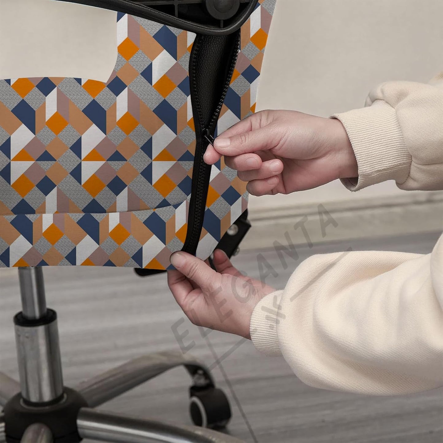 ELEGANTA Stretchable Boss Office Chair Covers with Armrest Covers | Solid and Printed Slipcovers | Multi Prism