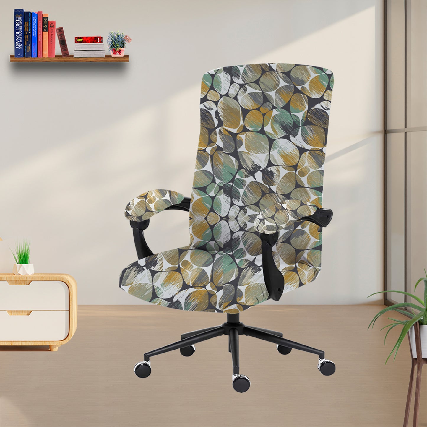 ELEGANTA Stretchable Boss Office Chair Covers with Armrest Covers | Solid and Printed Slipcovers | Classic Pebbles