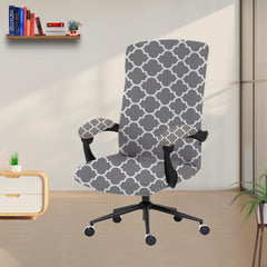 ELEGANTA Executive Office Chair Cover with Armrest Covers - 180 GSM Stretchable & Washable Anti-Slip Chair cover for Big and high backrest office Chair | Grey Diamond