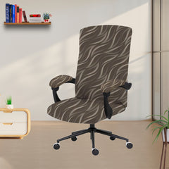 ELEGANTA Executive Office Chair Cover with Armrest Covers - 180 GSM Stretchable & Washable Anti-Slip Chair cover for Big and high backrest office Chair | Brown Leaf