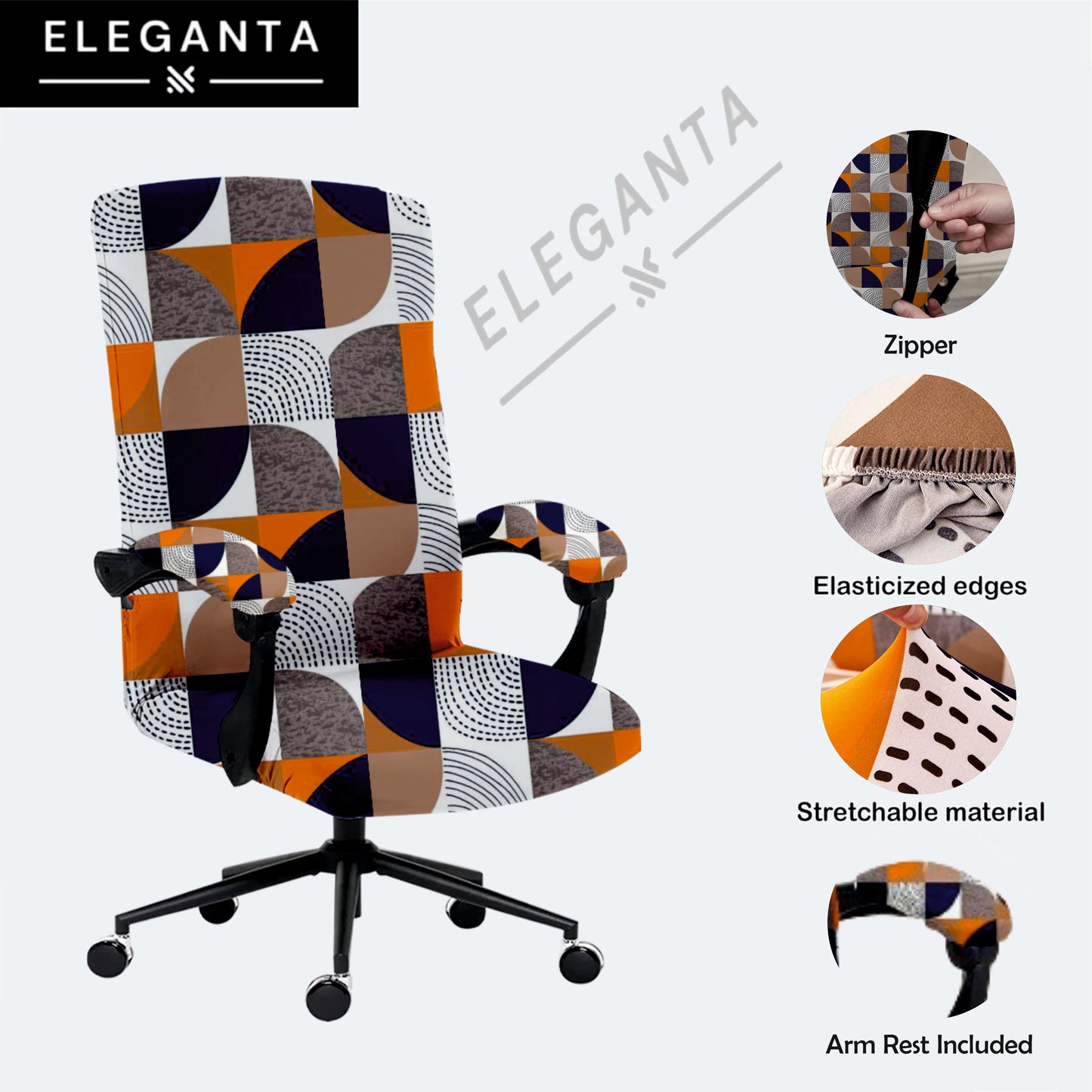 ELEGANTA Stretchable Boss Office Chair Covers with Armrest Covers | Solid and Printed Slipcovers | New Multicolour
