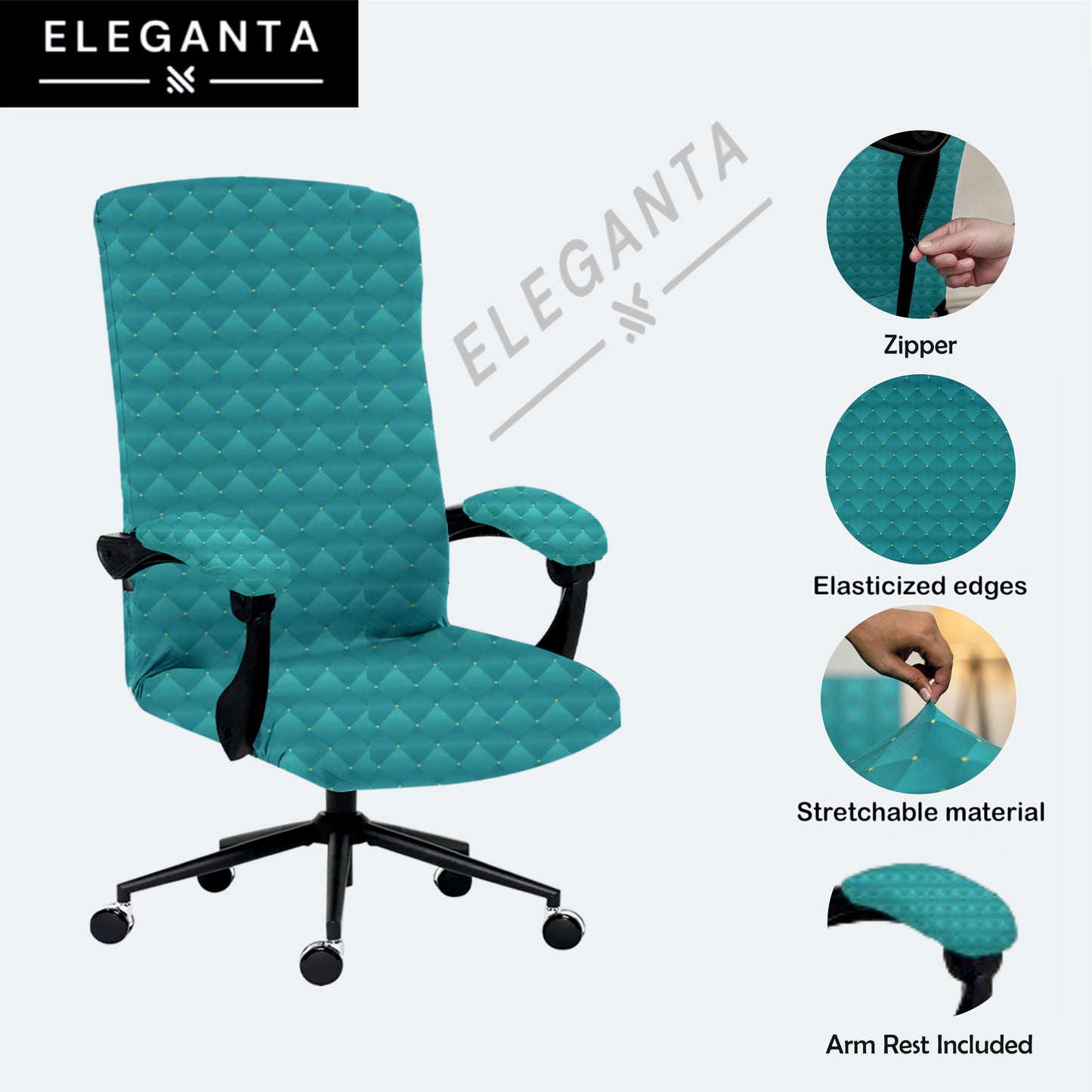 ELEGANTA Stretchable Boss Office Chair Covers with Armrest Covers | Solid and Printed Slipcovers | Green Polka