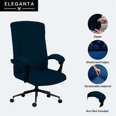 ELEGANTA Executive Office Chair Cover with Armrest Covers - 220 GSM Stretchable & Washable Anti-Slip Chair cover for Big and high backrest office Chair| Air Force Blue