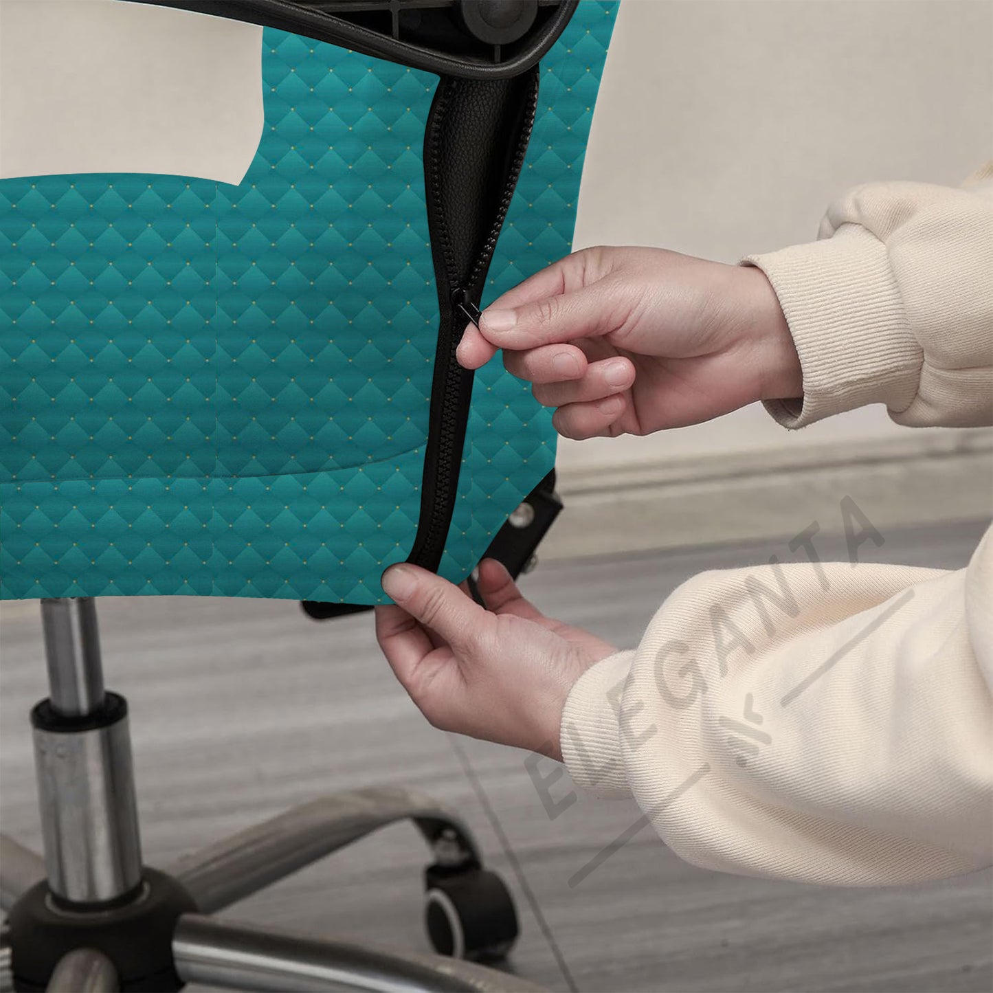 ELEGANTA Stretchable Boss Office Chair Covers with Armrest Covers | Solid and Printed Slipcovers | Green Polka
