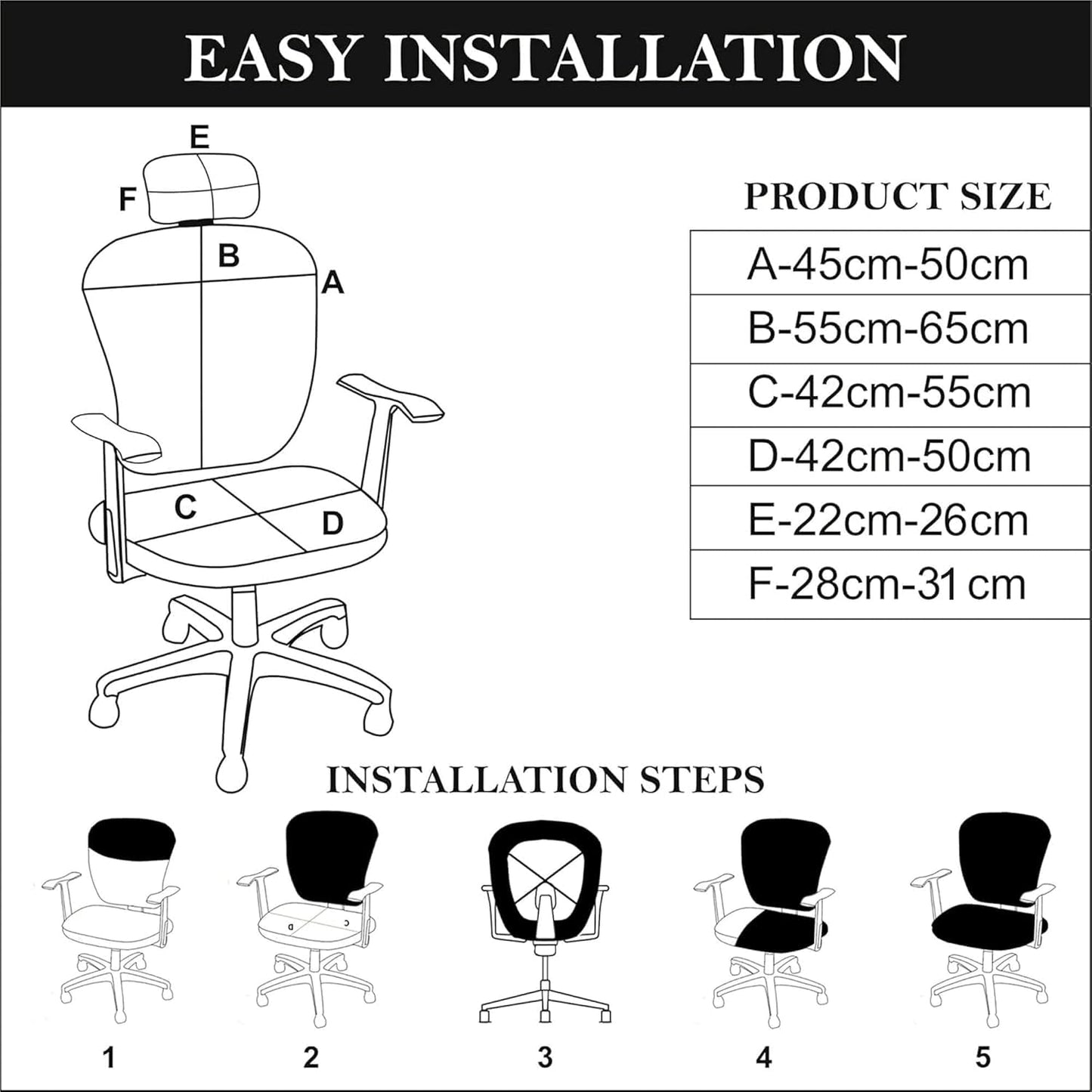ELEGANTA Stretchable Office Chair Cover Set with Headrest & Armrest Covers | Soft & Washable Office Computer Desk Chair Slipcover | Pack of 1 (Grey Diamond)