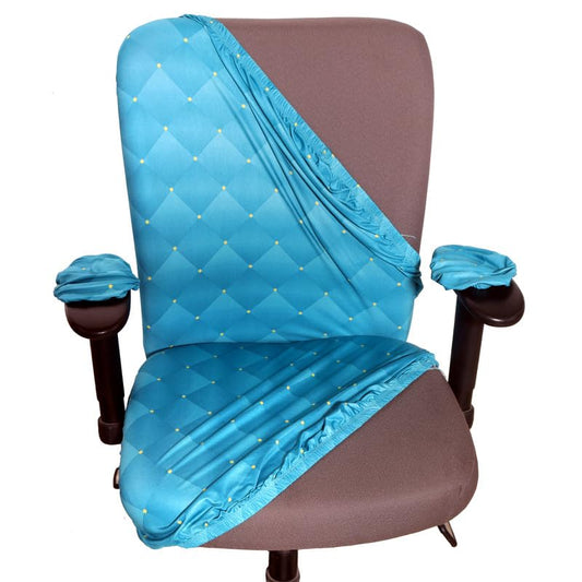 ELEGANTA Stretchable Office Chair Covers with Arm Rest Covers | Removable | Washable | Green Polka