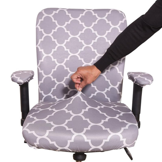 ELEGANTA Stretchable Office Chair Covers with Arm Rest Covers | Removable | Washable | Grey Diamond