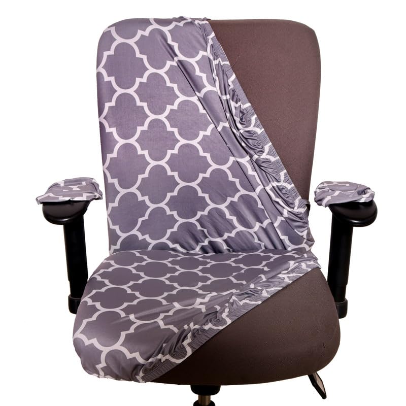 ELEGANTA Stretchable Office Chair Covers with Arm Rest Covers | Removable | Washable | Grey Diamond