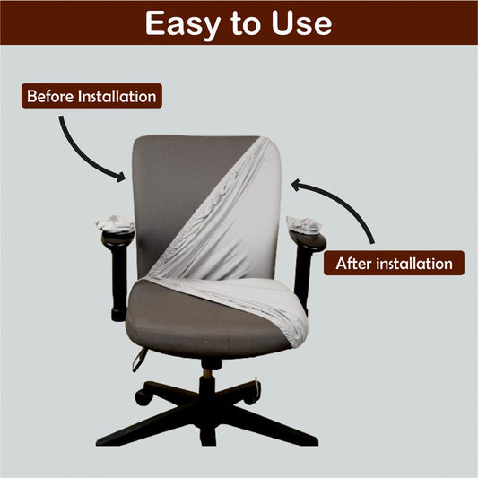 ELEGANTA Stretchable Office Chair Covers with Arm Rest Covers | Removable | Washable | Solid Grey