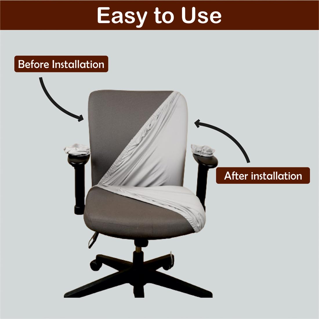 ELEGANTA Stretchable Office Chair Covers with Arm Rest Covers | Removable | Washable | Solid Grey