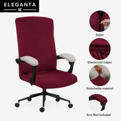 ELEGANTA Executive Office Chair Cover with Armrest Covers - 220 GSM Stretchable & Washable Anti-Slip Chair cover for Big and high backrest office Chair| Wine Color