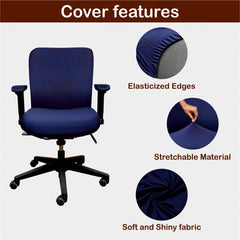 ELEGANTA Stretchable Office Chair Covers with Arm Rest Covers | Removable | Washable | Navy Blue
