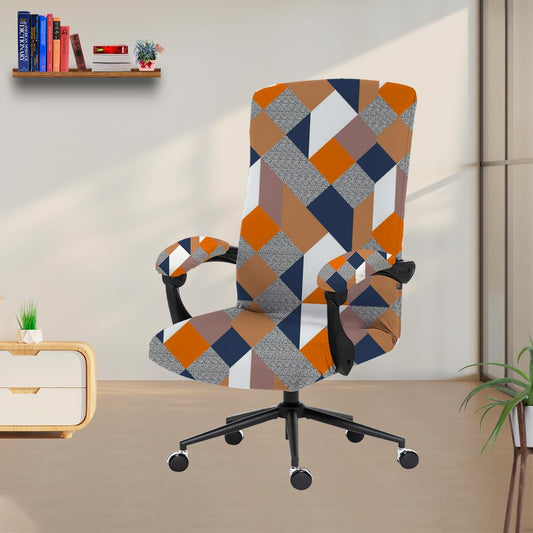 ELEGANTA Stretchable Boss Office Chair Covers with Armrest Covers | Solid and Printed Slipcovers | Multi Prism