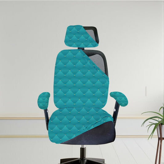 ELEGANTA Stretchable Office Chair Cover Set with Headrest & Armrest Covers | Soft & Washable Office Computer Desk Chair Slipcover | Green Polka