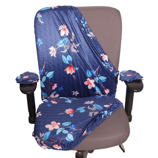 ELEGANTA Stretchable Office Chair Covers with Arm Rest Covers | Removable | Washable | Dark Blue Lotus