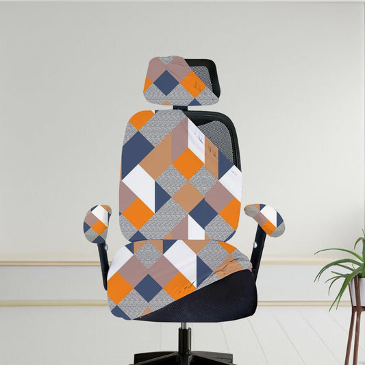 ELEGANTA Stretchable Office Chair Cover Set with Headrest & Armrest Covers | Soft & Washable Office Computer Desk Chair Slipcover | Multi Prism