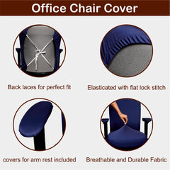 ELEGANTA Stretchable Office Chair Covers with Arm Rest Covers | Removable | Washable | Navy Blue