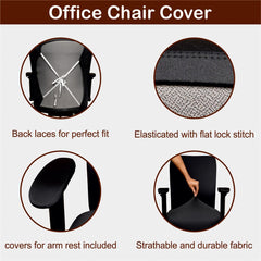 ELEGANTA Stretchable Office Chair Covers with Arm Rest Covers | Removable | Washable | Solid Black